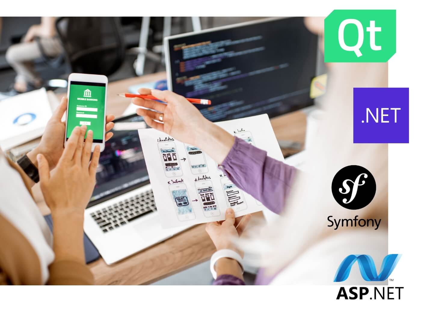 App development with the technologies of Qt, .NET, Symfony and ASP.NET